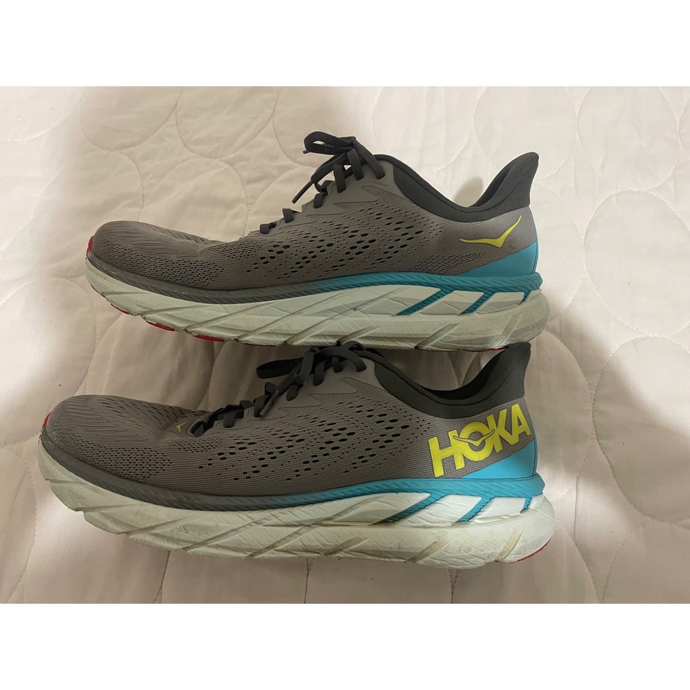 Hoka One One Clifton 7 Mens Running Shoes Grey Blue 1110508 WDDS Size 12